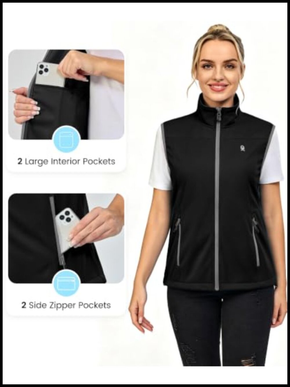 Lightweight Windproof Water-Resistant Softshell Vest Zip Pockets - Picture 4 of 6